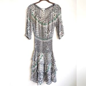 Maje Mini Dress 💐 Elastic Waist & Neck US Small Multi Color Tiered ANTHRO